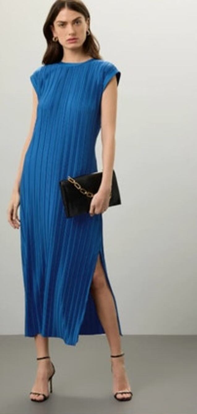 Atlein Plisse Dress Sleeveless Tie Neck Midi Navy S